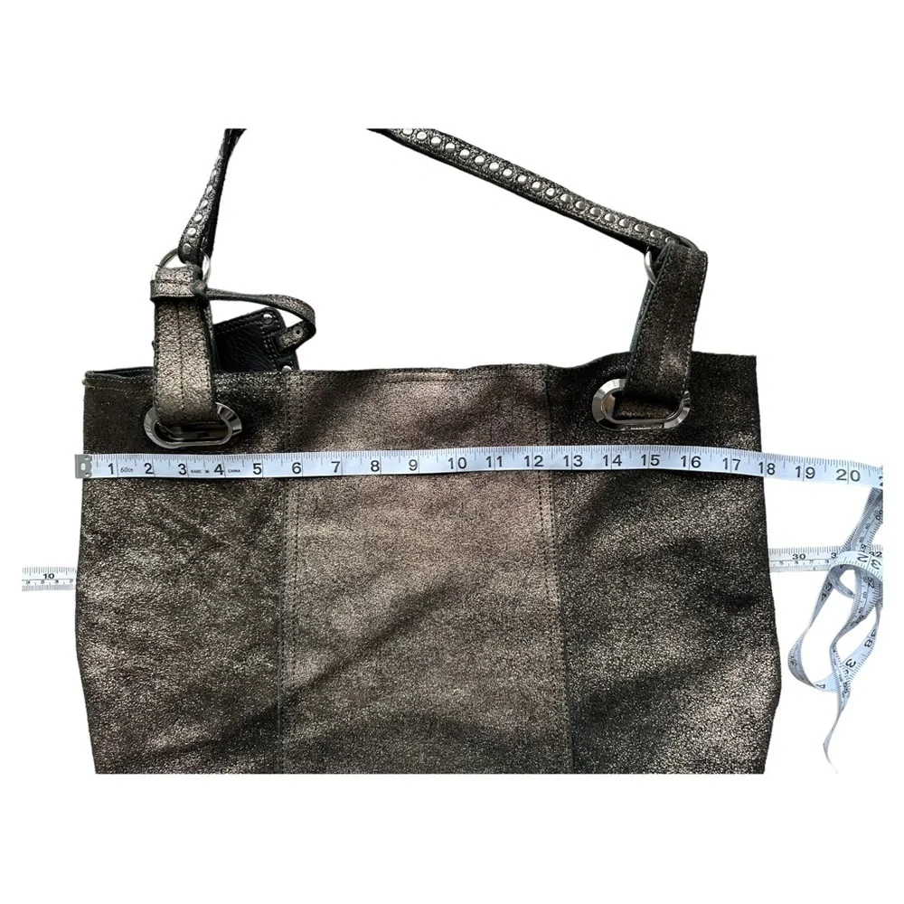 B. Makowsky Metallic Bronze Leather Large Hobo Shoulder Bag with Studded Handle - Picture 16 of 16